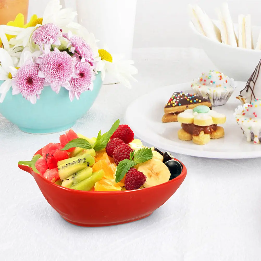 

2Pcs Ceramic Strawberry Bowl Decorative Dessert Plates Serving Snacks Fruit Party Tableware Strawberry Ceramic Bowl