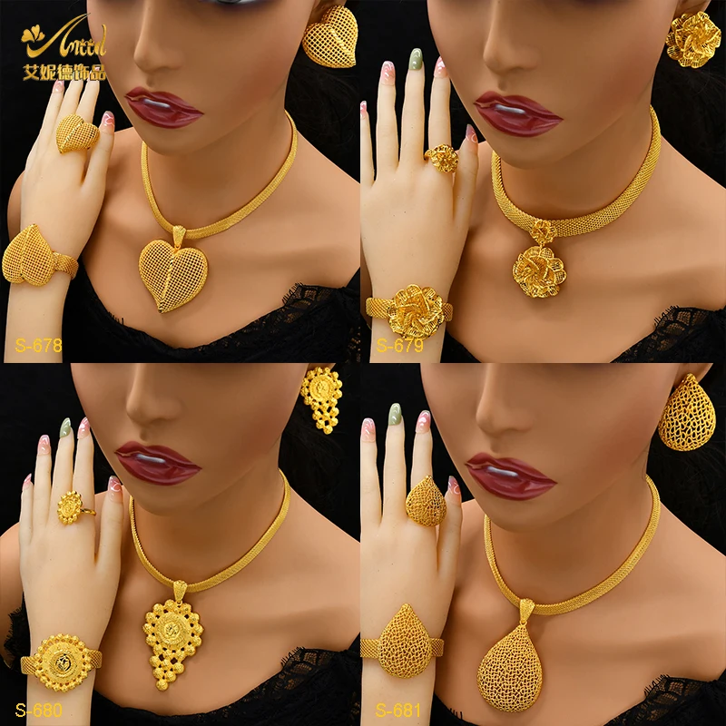 

Ethiopian Fashion 24k Gold Color Flower Shape Pendant Necklace Sets for Women Africa Bridal Necklace&Earrings Set Wedding Gifts