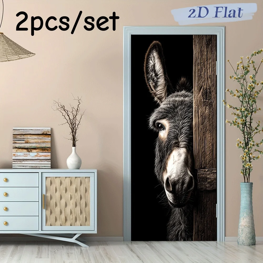 

2 шт. милых наклеек на дверь с животными, креативные наклейки на стену в виде головы ослика, декоративные наклейки для детской комнаты, спальни, входа, самоклеящиеся