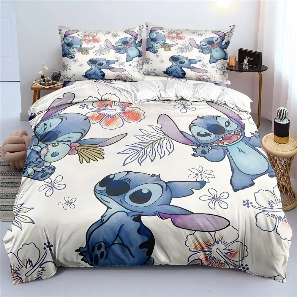 Anime Stitch Bedding Set 3D Cartoon Printed Quilt Duvet Cover Set Pillowcase Kids Beddroom Comfortable Home Decor