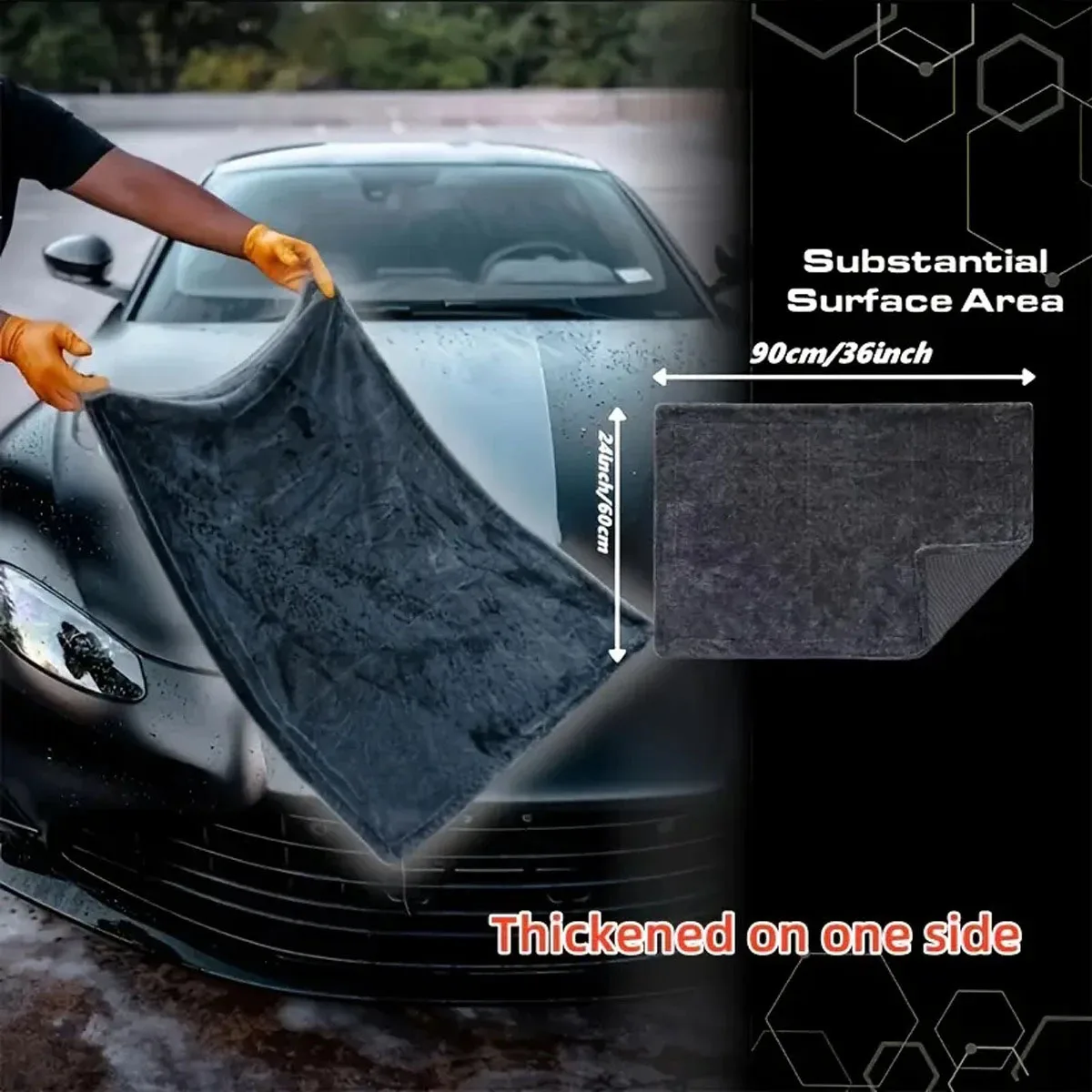 Dunkelgraues Auto-Mikrofasertuch, Übergroßes Stark Absorbierendes Autowaschtuch, Hocheffizientes Reinigungstuch – Detail 2