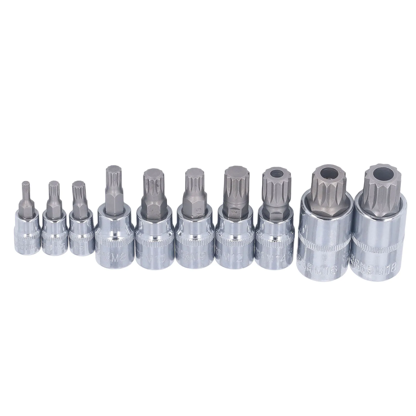 10 szt. Nasadek trójkątnych z rowkami, grawerowane laserowo, nasadki z rowkami, nasadki z rowkami CRV, rozmiary M4-M18, 1/4 cala, 3/8 cala, 1/2 cala