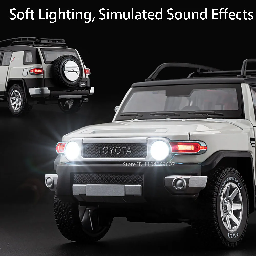 รถโมเดลของเล่น FJ Cruiser Tacoma ขนาด 1:24 รถออฟโรด ผลิตจากโลหะผสม พร้อมเสียง ไฟ ประตูเปิดได้ ระบบดึงกลับ โช้คอัพ รุ่นตกแต่ง