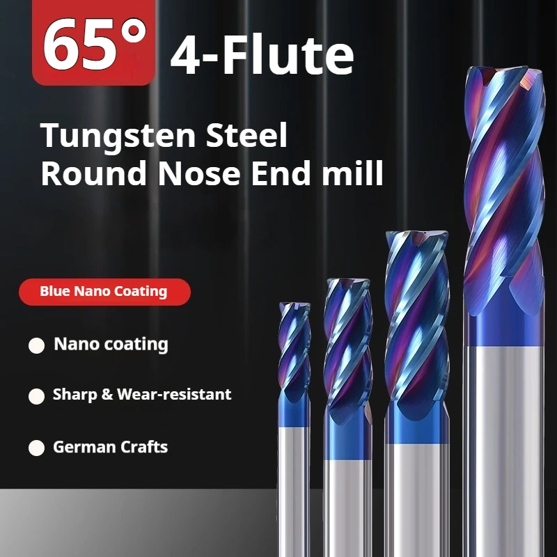 HRC65 Tungsten Steel Blue Nano Round Nose End mill hard alloy tungsten steel steel 1R0.2-12R3 angle bull nose end mill