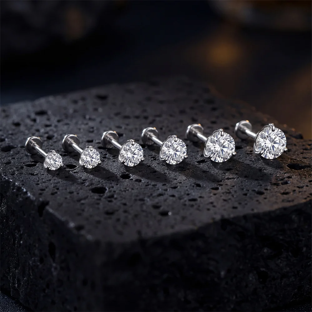 CANNER 1PC Certificated 0.03-1.2CT Three Claws Sparkling Moissanite Earrings Women Men Classic Bridal Jewelry 925 Silver Earring