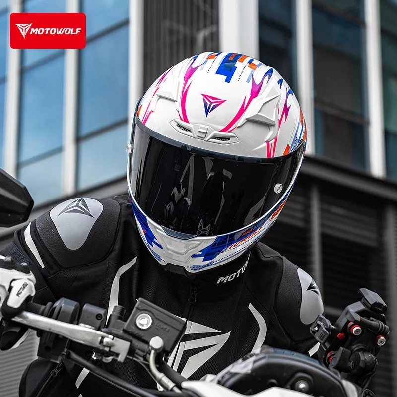 MOTOWOLF New Quality Double Lens Flip Helmet Abs Full Face Motorcycle Off Road Motorcycle Racing Helmet Personalized Tail Wing