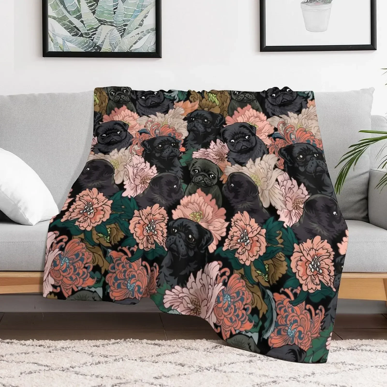 

Because Black Pug Throw Blanket anime Bed Fashionable Nap Warm Blankets