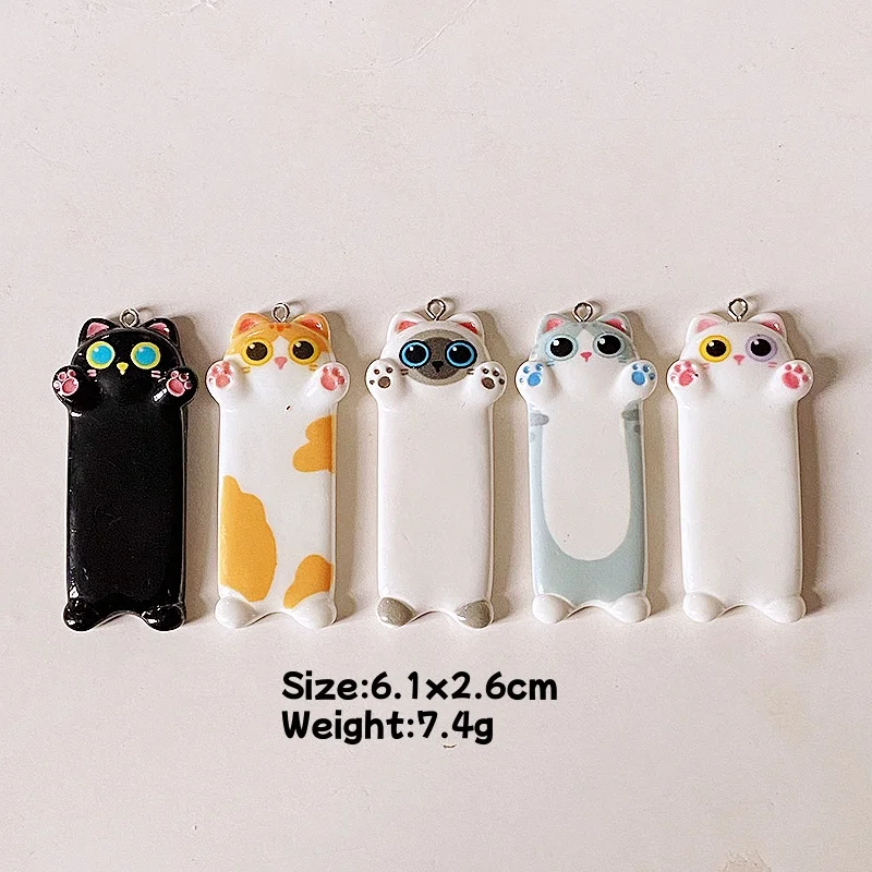 5pcs Long Cat Bookmark Resin Charms Funny Cute Cartoon Animal Pendant For Necklace Keychains Diy Jewelry Make