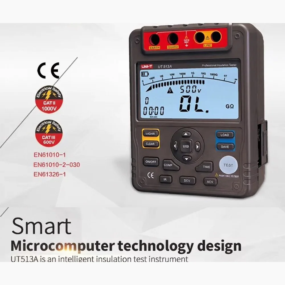 UNI-T UT513A Insulation Resistance Tester 5000V/1000GΩ Megohmmeter Ohmmeter Professional Digital Electrical Ohmmeter