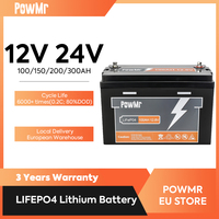 PowMr 12V 24V Lithium Battery 100Ah 200AH 300AH LiFePO4 Batteries Rechargeable 6000 Cycles Support in Series Parallel Connection