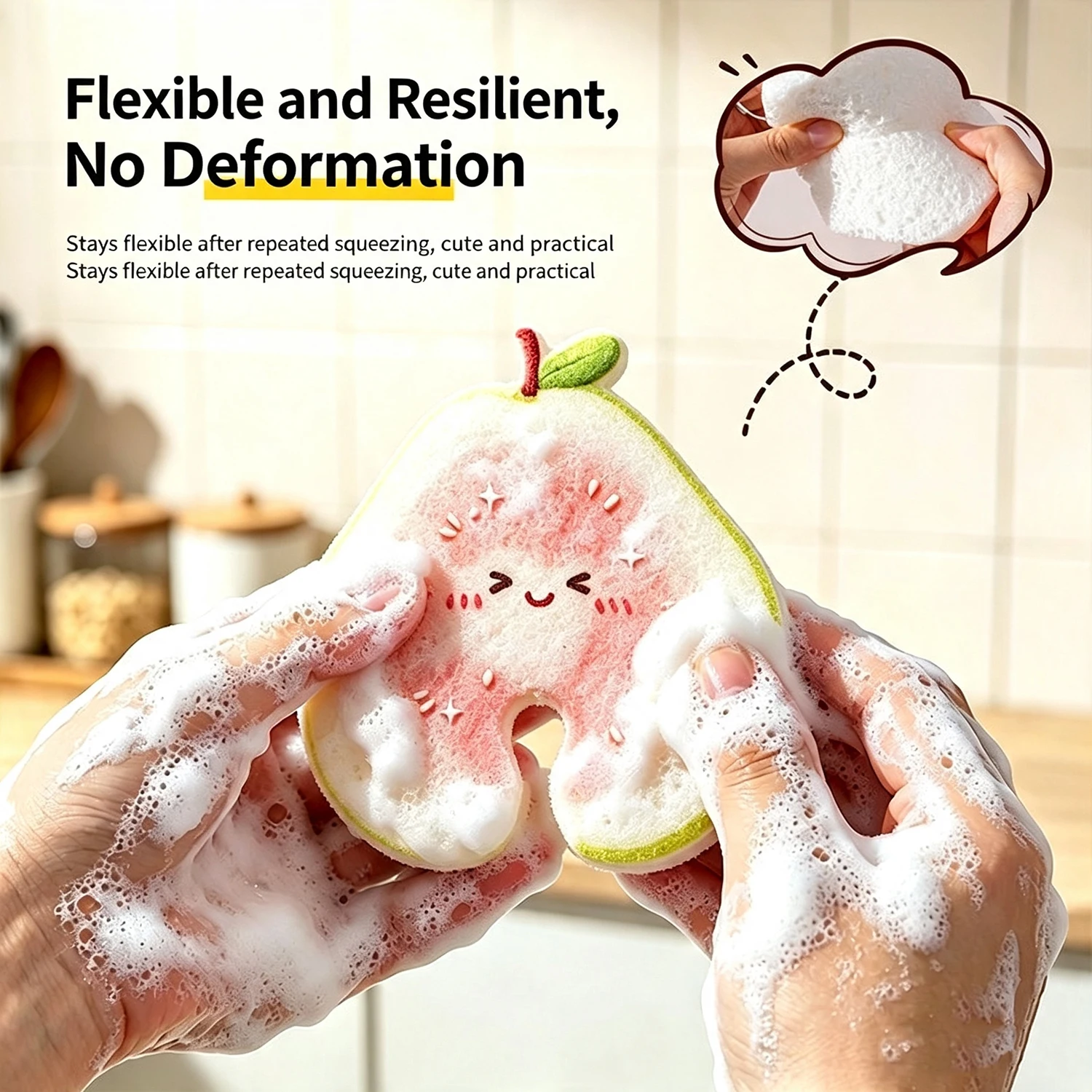 Kitchen Dishwashing Sponges Absorbent Clean Pad Water Tap Slot No Hanging Design Dual-Sided Compressed Cellulose Cleaning Sponge