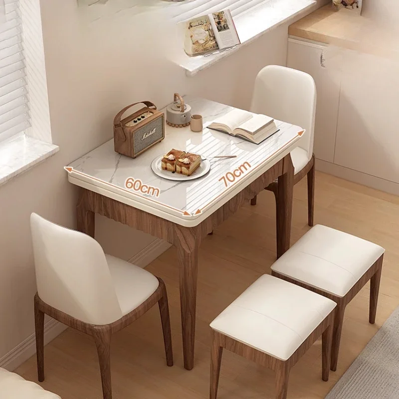 

Solid wood rock slab folding dining table dining chair combination space saving household small apartment modern simple