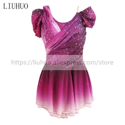 LIUHUO Women's Girls' Performance Rhythmic Gymnastics Competition Leotard Costume Ice Figure Skating Dress Gradient Red Wine