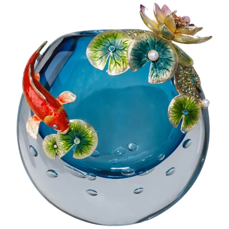 Modern simplicity, light luxury enamel ornaments, new living room ideas, entrance gifts, lotus pond fish crystal vase