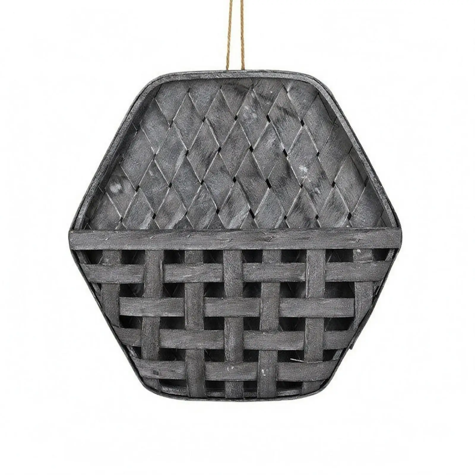 Hexagonal Wall Basket Braided Rope Hanger Wooden Wall Basket Openwork Home Decor