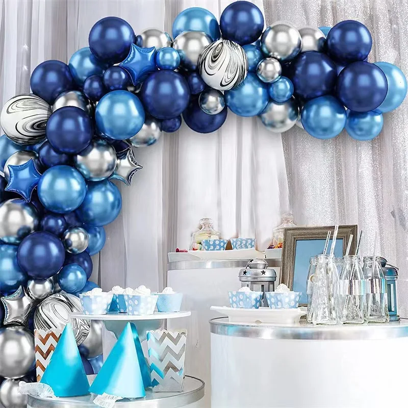 Metallic Blue Balloons Garland Kit Silver Agate Black Balloon Arch Birthday Party Decoration Kids Birthday Wedding Ballon