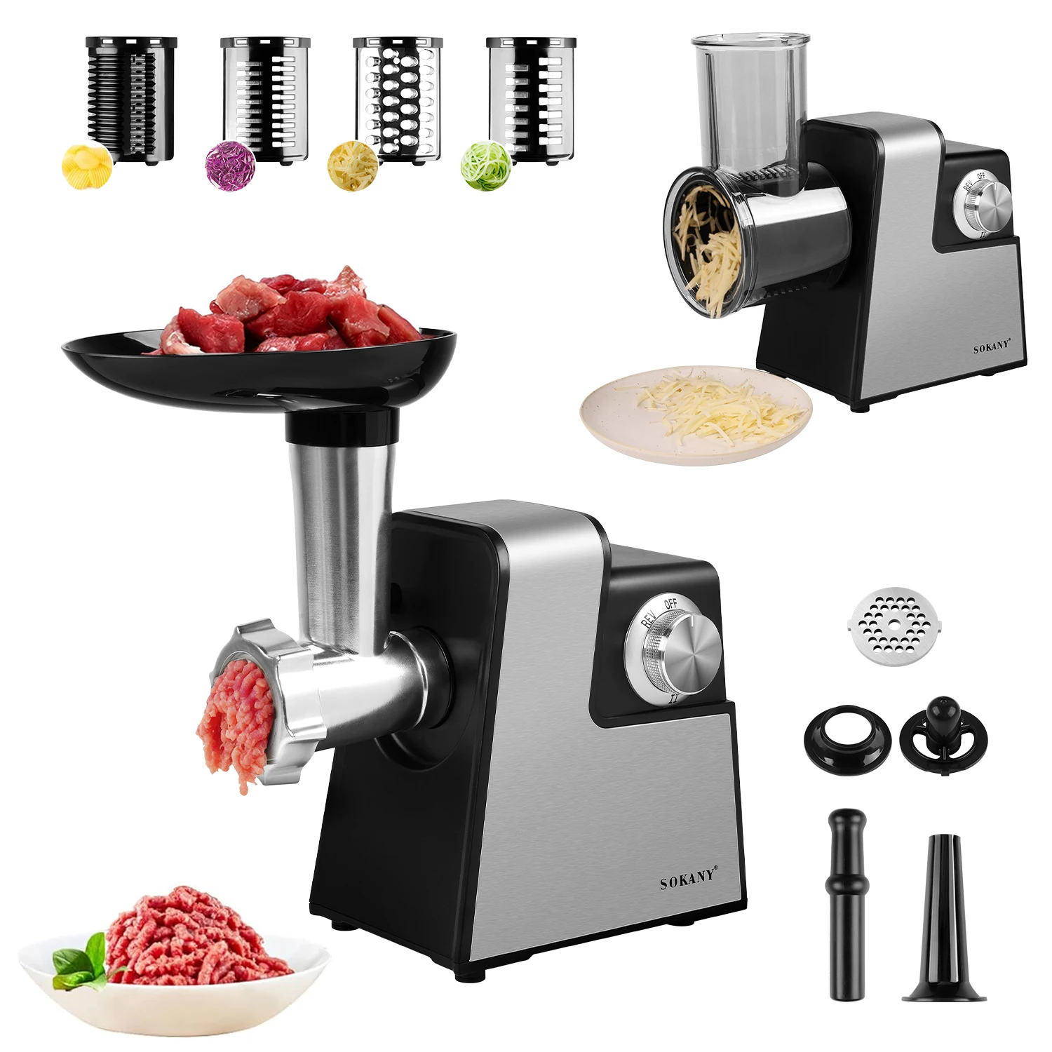 1000W 220V Electric Vegetable Cutter & Meat Grinder Mult-function Electric Slicer Shredder Meat Mincer Sausage Maker & Kibbe Kit