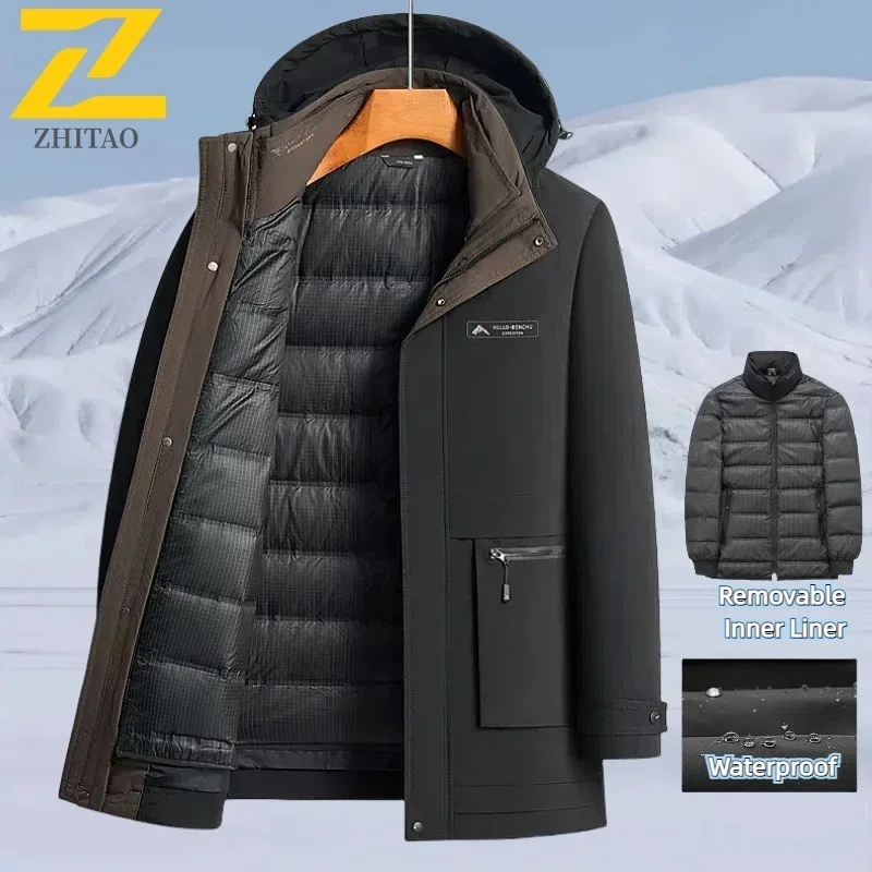 

Luxury Men's Winter Thick Goose Down Jacket New Lightweight Waterproof Detachable Inner Lining Down Coat Warm Hooded Outerwear