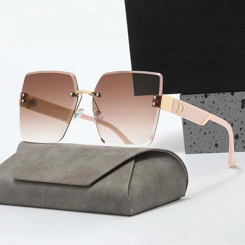 Rimless Square Sunglasses Woman Man Brand Designer Luxury Sun Glasses Female Male Fashion Rivet Gradient Outdoors Oculos De Sol