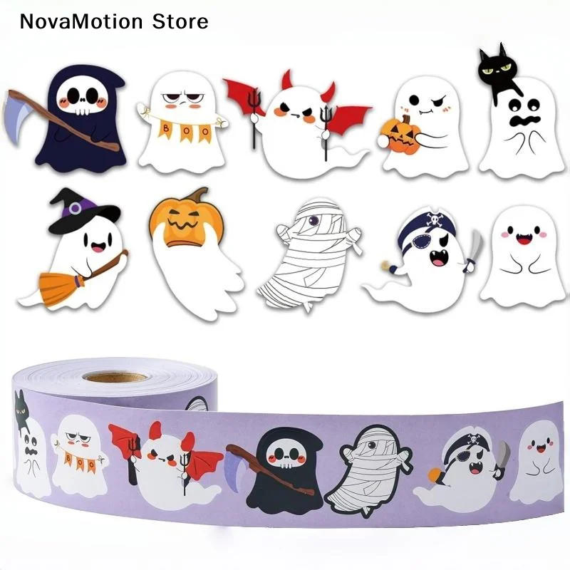 [NM]500Pcs/Roll Funny Halloween Decorative Stickers Cute Pumpkin Ghost Skull Spider Bat Label Decal Graffiti Stickers DIY Phone