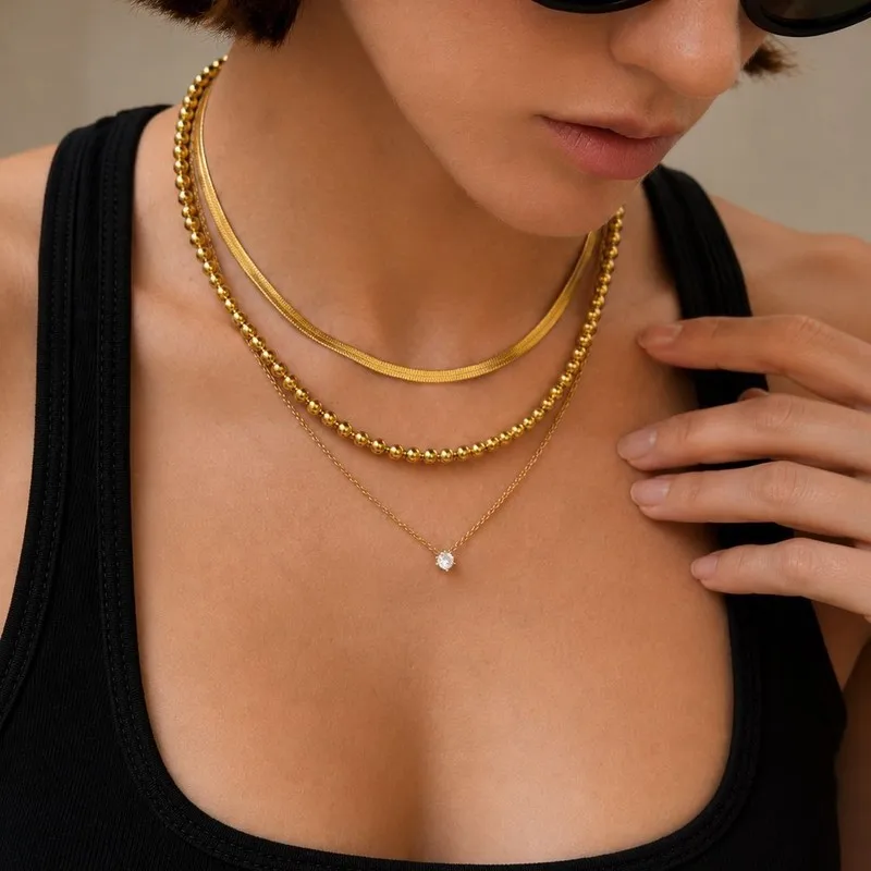 Neova Multi‑Layer Snake Ball Chain Necklace Single Round Zircon Pendant Dainty Stackable Ladies Daily Fashion Neck Ornament