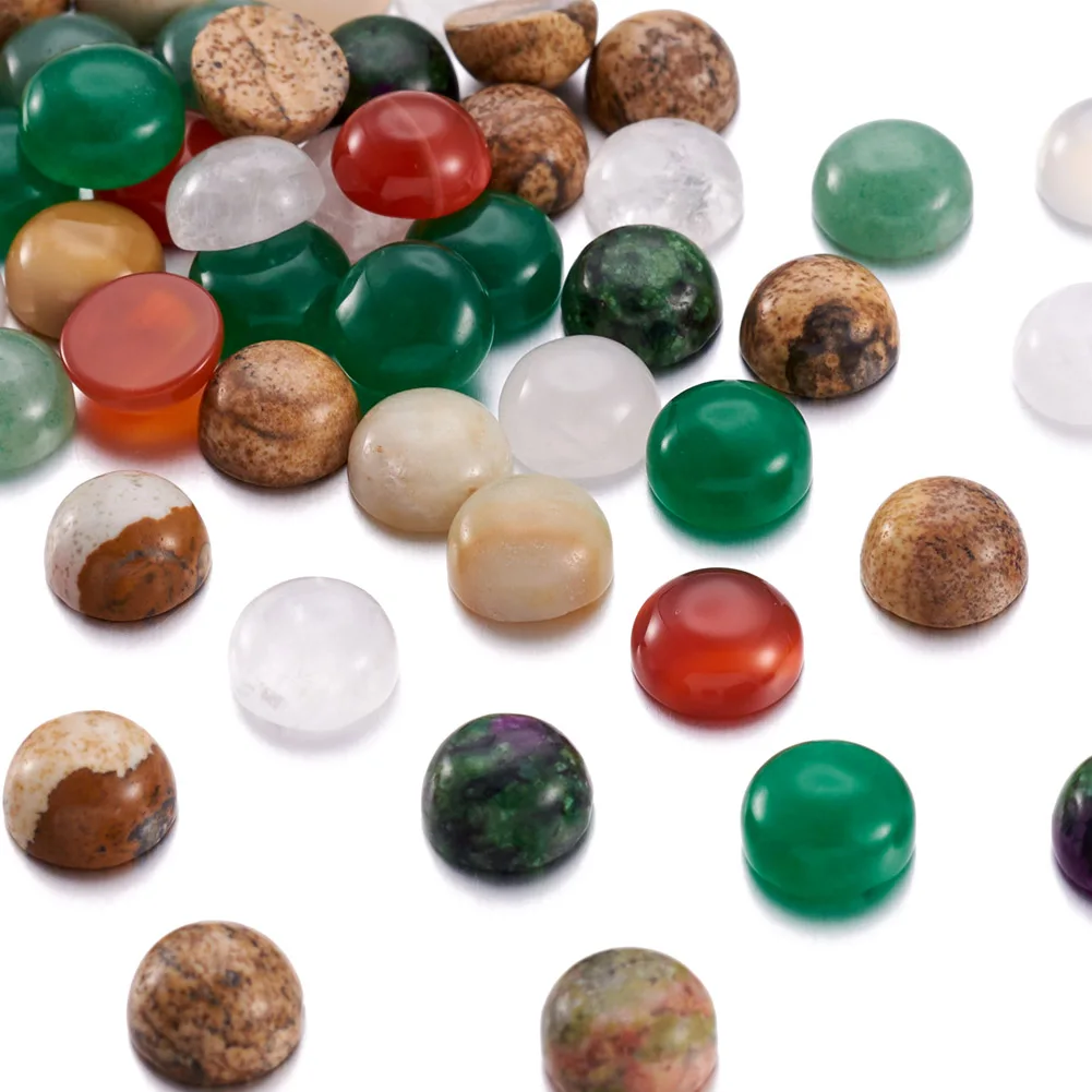 

50pcs 8mm Natural & Synthetic Mixed Stone Cabochons Flat Round for Making DIY Jewelry Necklace Earring Bracelet Accessories