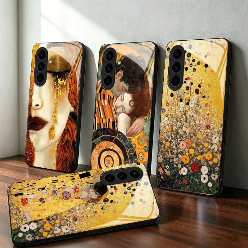 Kiss By Gustav Klimt Art Glass Phone Case for Samsung A17 A16 A15 A14 A13 A57 A56 A55 A54 A53 A37 A36 A35 A34 A33 A27 A26 A25 A2