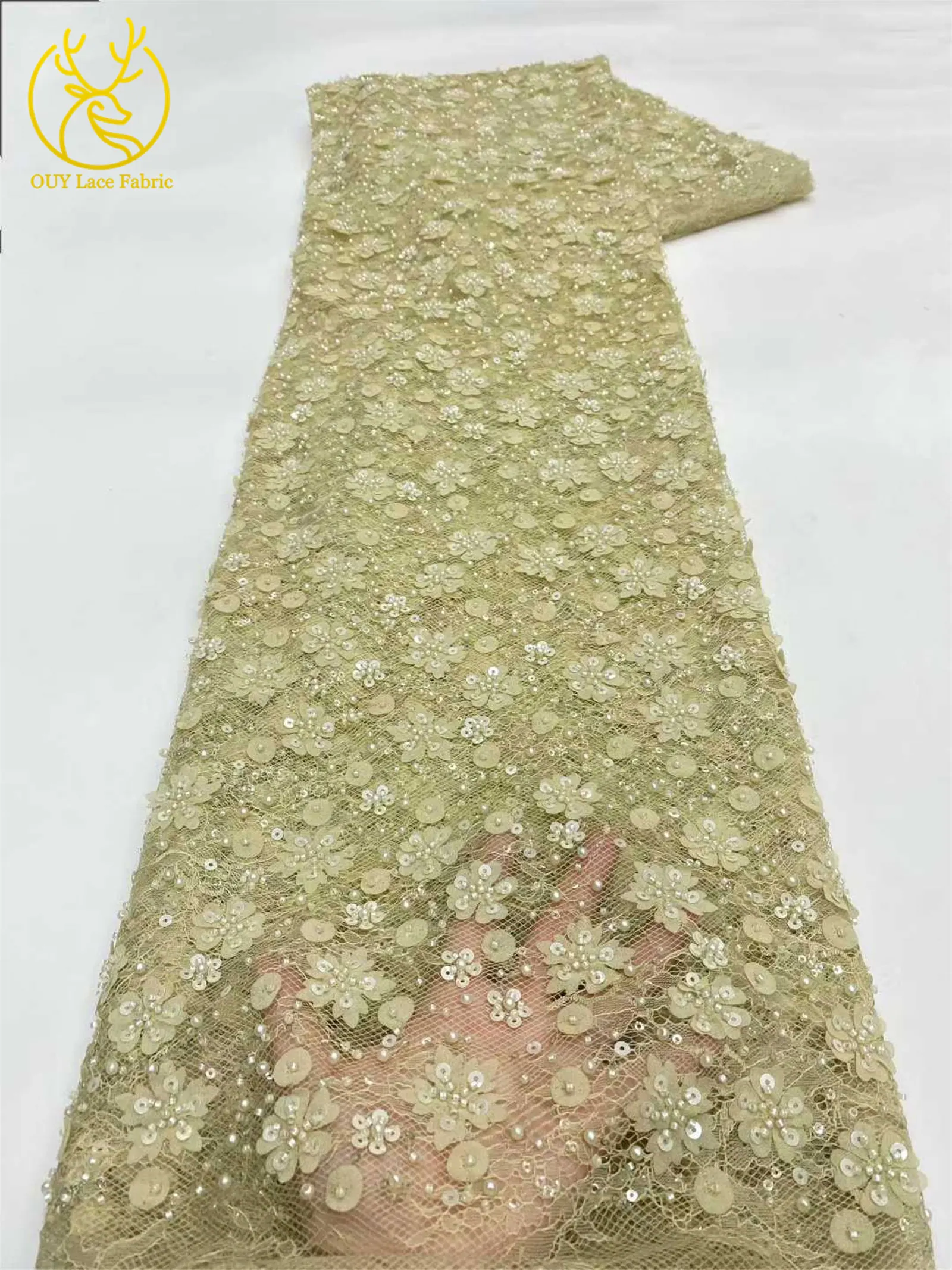Neuester Spitzenstoff mit Pailletten und Perlen, 2026, hochwertiger afrikanischer nigerianischer Spitzenstoff, Hochzeitskleid und Abendkleid, Nähen, 5 Yards – Detail 18