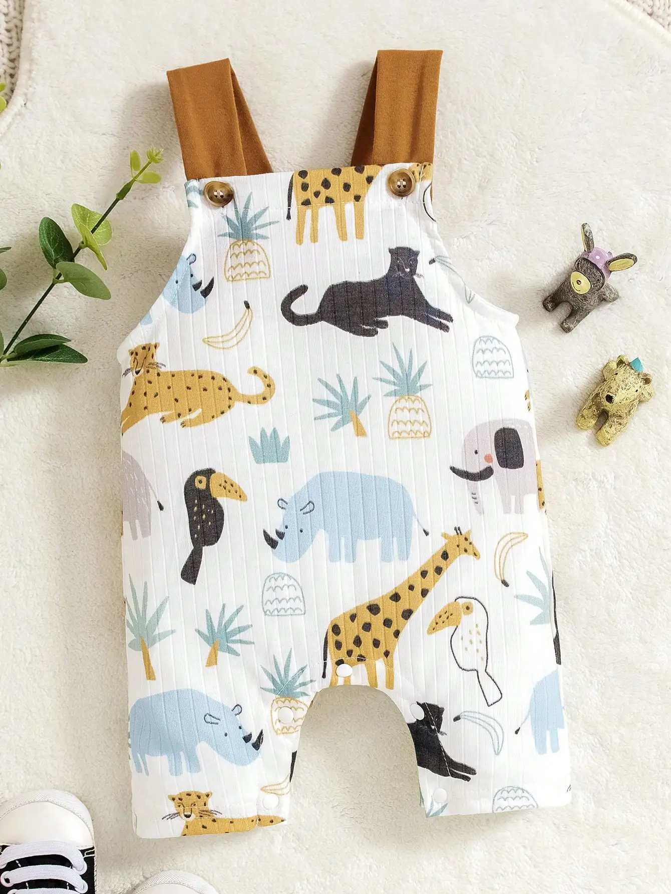 Girls Boys Cute Romper Baby Allover Colorful Animal Print Overalls Sleeveless Jumpsuit Infant Clothing for Outings Daily Wear