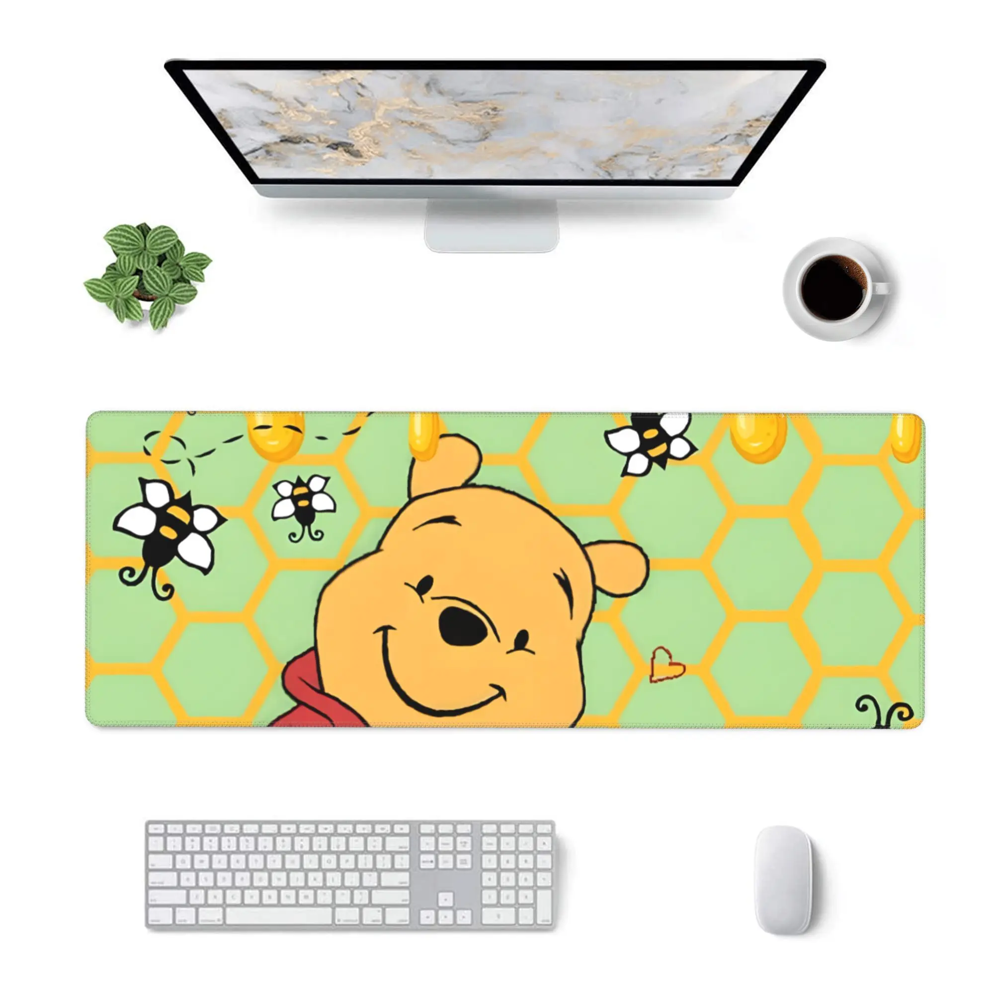 لوحة مفاتيح وماوس كبيرة للكمبيوتر من Winnie the Pooh Honey Wall - قاعدة مطاطية غير قابلة للانزلاق، حواف مخيطة، مثالية للألعاب والمكتب U