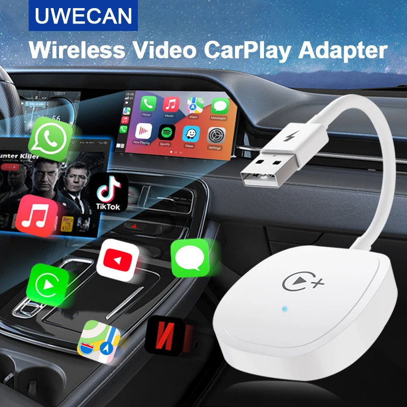 

Wireless Video CarPlay Adapter With Netflix/YouTube/Tiktok, For OEM Wired CarPlay Cars