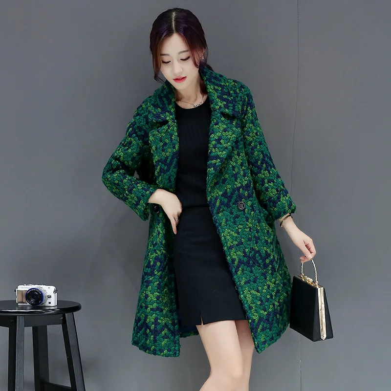 High quality plus-size woolen coat women 2024 women\'s plaid coat Korean fashion slimming medium long woolen coat