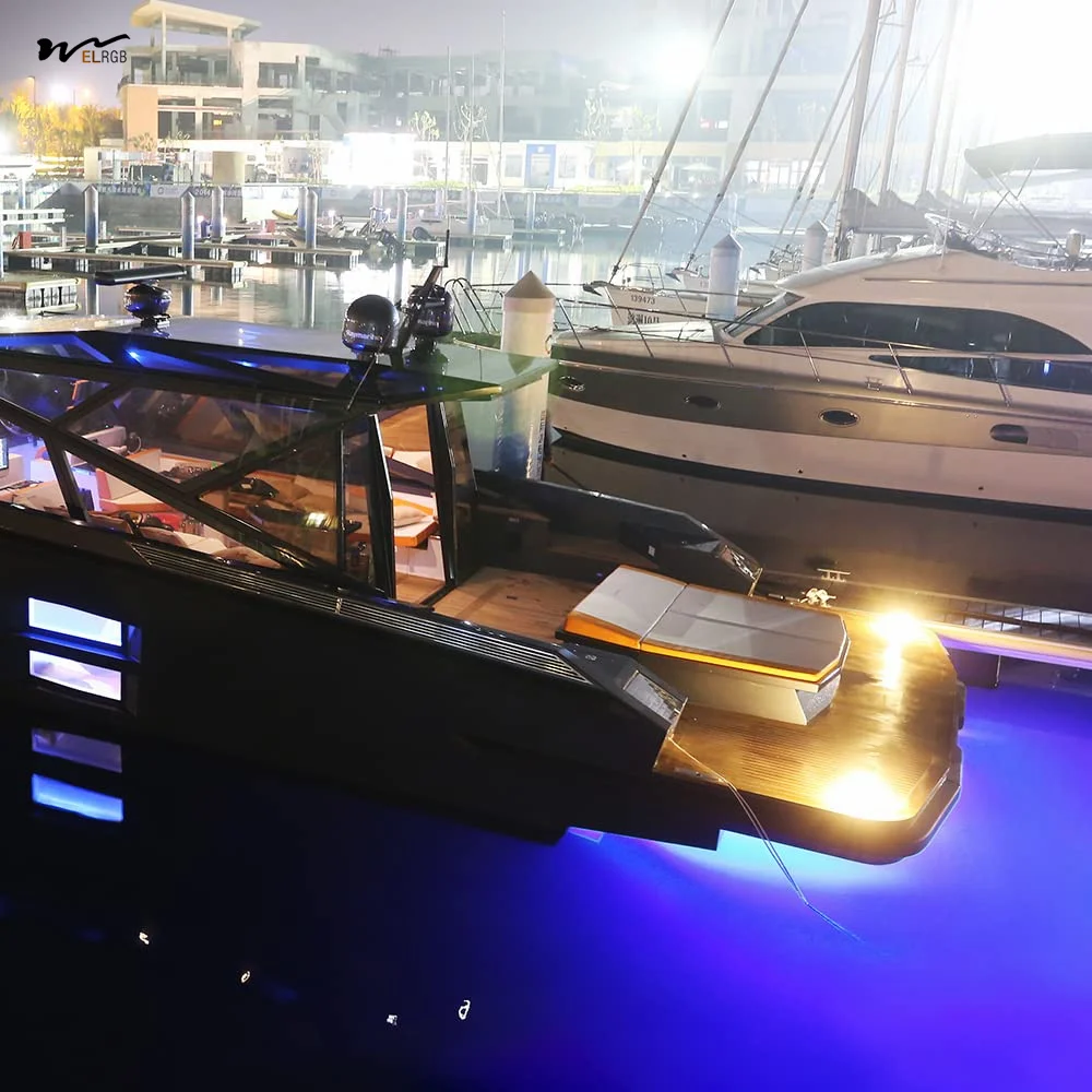 ثنائي اللون 42LED أضواء القارب الذكية IP68 مقاوم للماء ضوء تحت الماء مع زر واحد التحكم مستوى اللون الأزرق الأبيض للبحرية