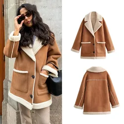 Winter New Women's Artificial Double sided Fur Thick Warm Suede Coat Casaco Women's Notched Collar Coat Fur Integrated Coat