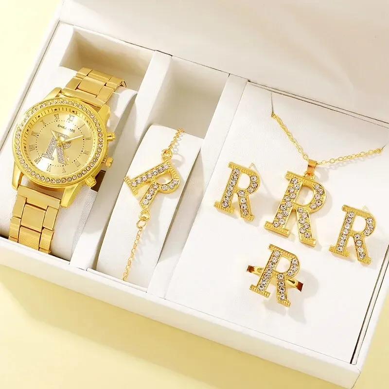 6pcs Women's Watch Letter Design Jewelry Fashion Quartz Watch Women's Casual Set Clock