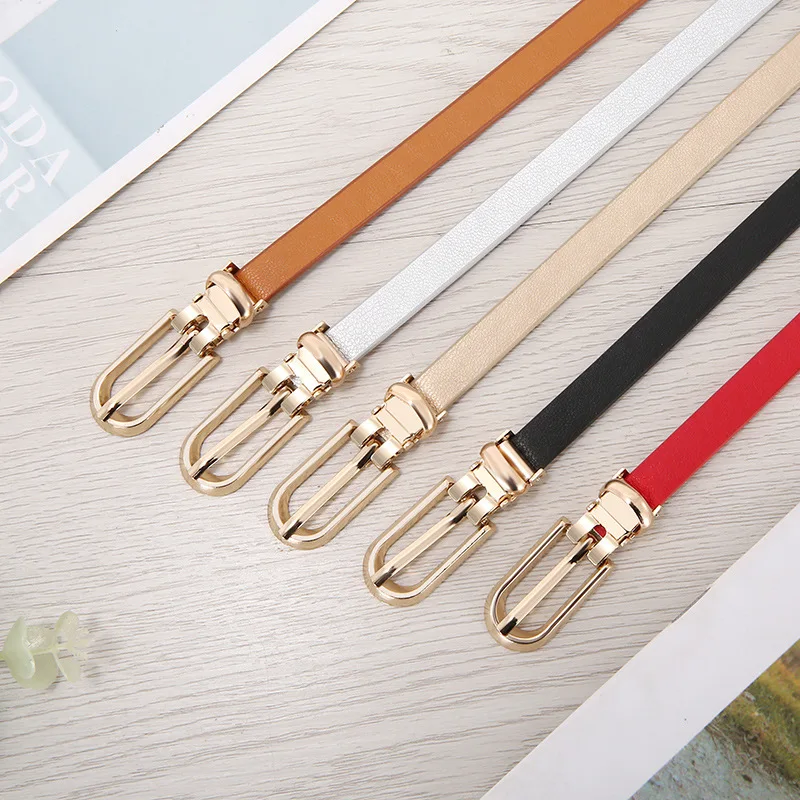 Women's Belt Minimalist Trendy Thin Belt Casual Metal Pin Buckle Waist Belt Dress Jeans Lady Waistband Pu Leather Female Strap