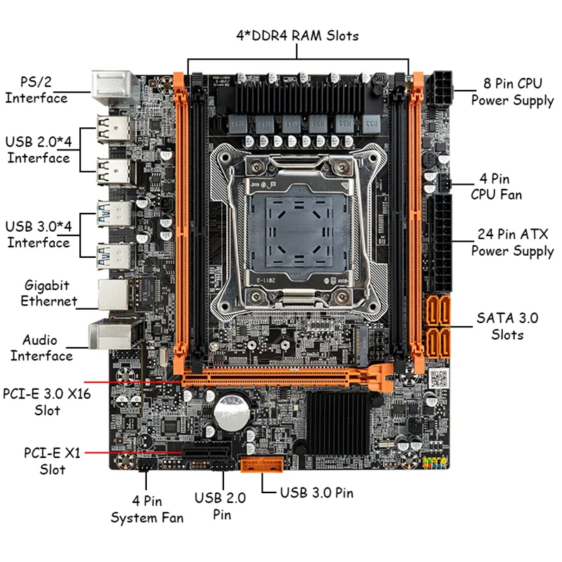 ASL X99 LGA 2011-3 Motherboard Support Intel Xeon E5 V3 V4 Family CPU Processor SATA/NVME M.2 Slot DDR4 8GB 2400MHz 1.2V RAM