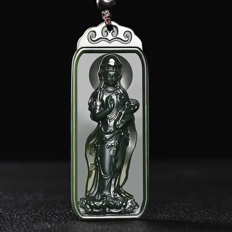 Xinjiang Hetian Jade Guanyin Bodhisattva Jade Pendant Gray Jade Men's Jade Necklace Station Guanyin Jade Pendant Jade Pendant Ja