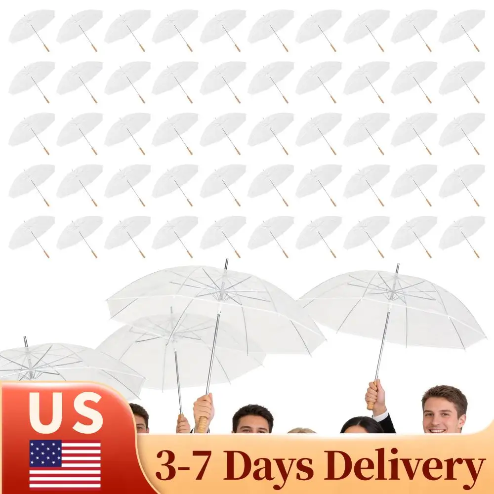 

50 Pcs Clear Umbrellas for Wedding with Thank You Tags and Rope Transparent Umbrella Set Guest Souvenirs for Party Bridal Favors