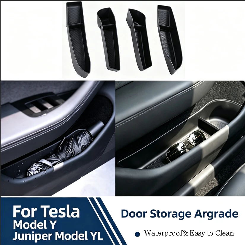 Car Door Side Storage Box for New Tesla Model Y YL 2025 2026 Door Handle Armrest Umbrella Tray Organizer Front Rear Door Storage