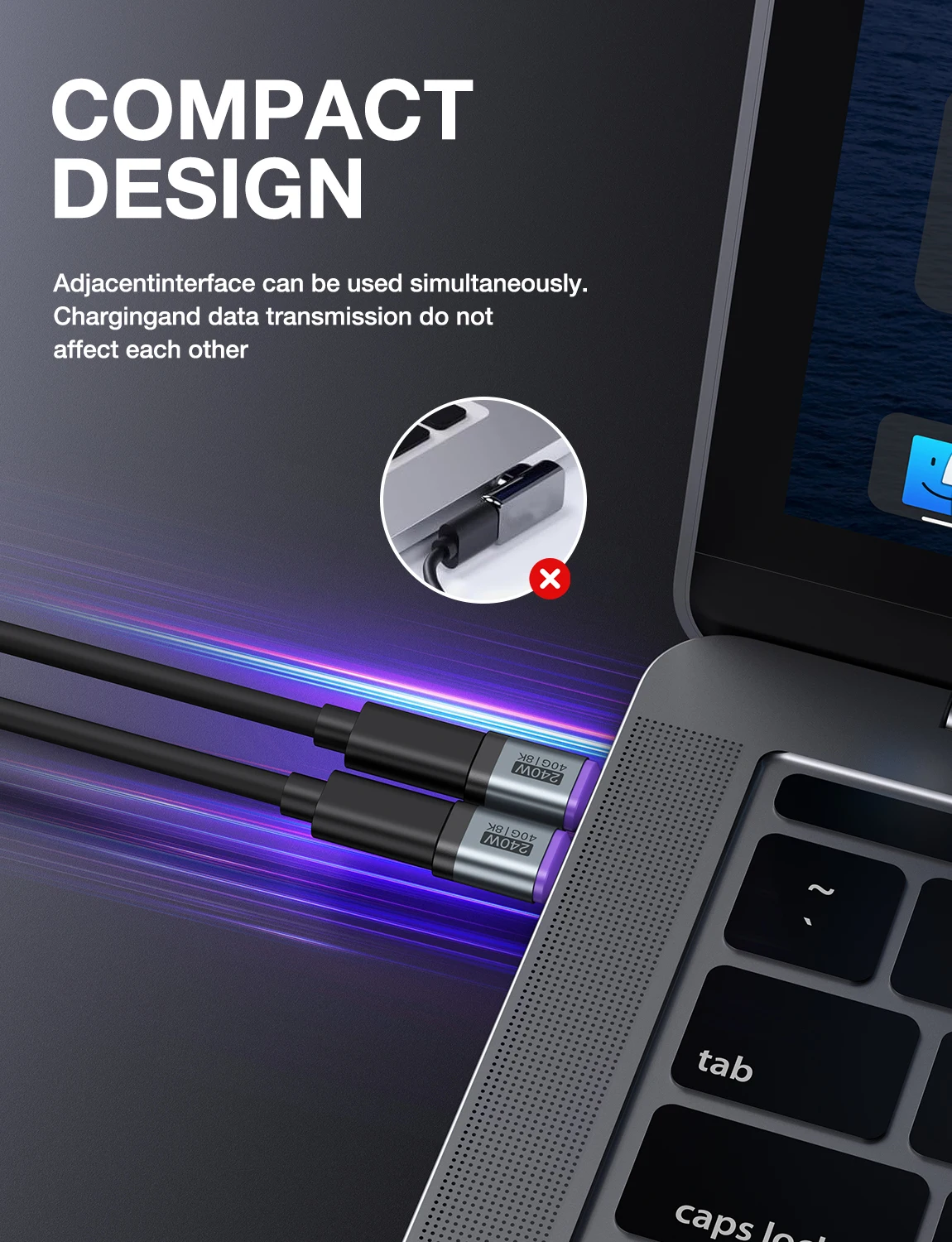 AUFU 240W Magnetyczny Adapter USB C Szybkie Ładowanie Typ C do USB C Złącze USB4 40Gbps 8K60Hz dla Thunderbolt 4 3 iPhone16 Macbook — zdjęcie produktu 6