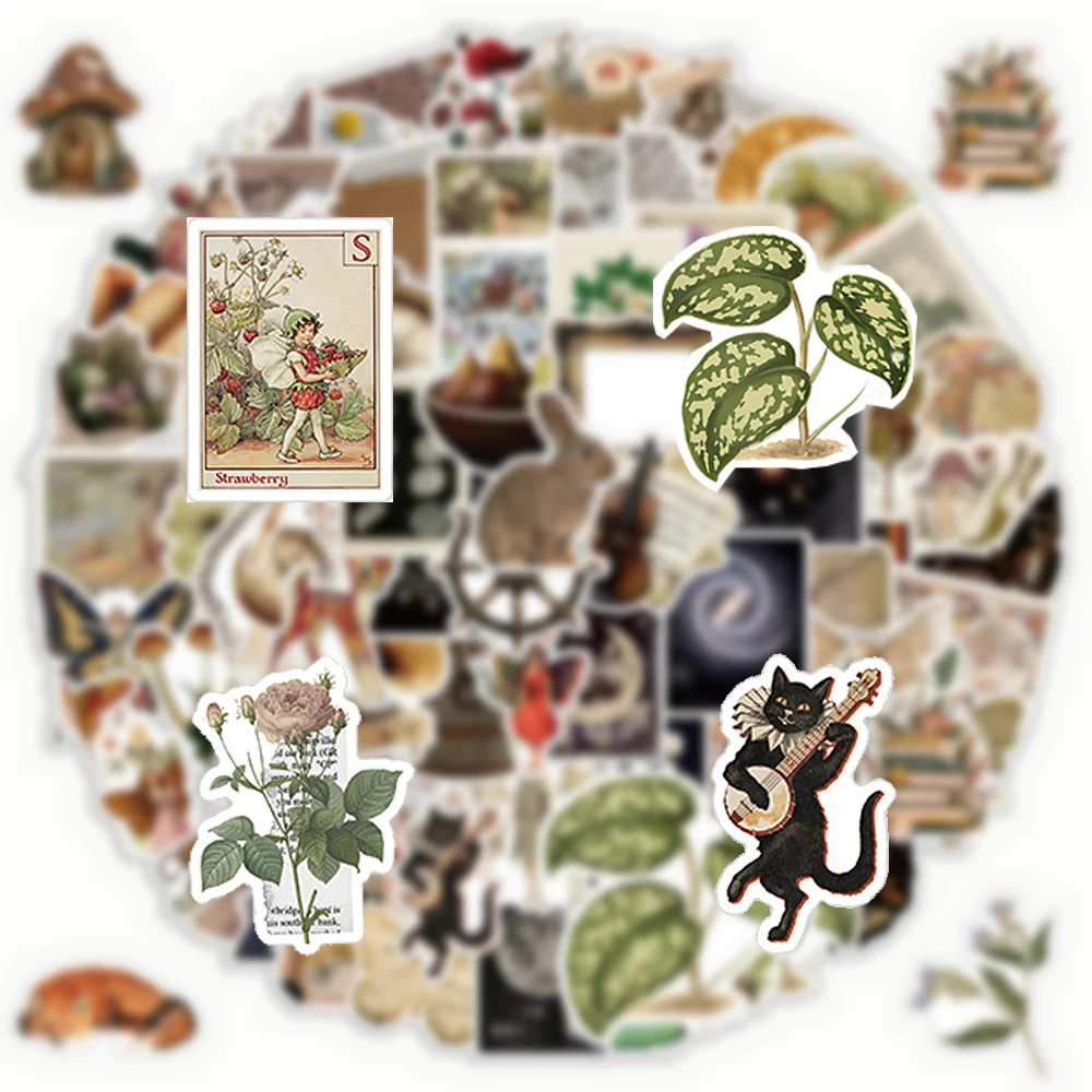 

10/50/100/200pcs Creative Vintage Cartoon Stickers Aesthetic Art Decals DIY Stationery Laptop Suitcase Vinyl Decoration Sticker