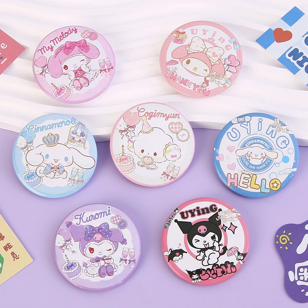 MINISO 5Pcs/Set Sanrio Chest Badge My Melody Kuromi Cinnamon Kawaii Cartoon Figure Brooch Backpack Badge Clothing Decoration