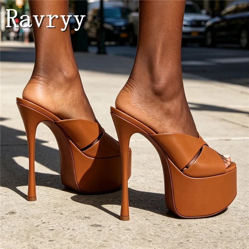 Women Fashion Design Crisscross Platform Stiletto Mules Sexy Open Toe High Heels Shoes for Party & Evening Wear