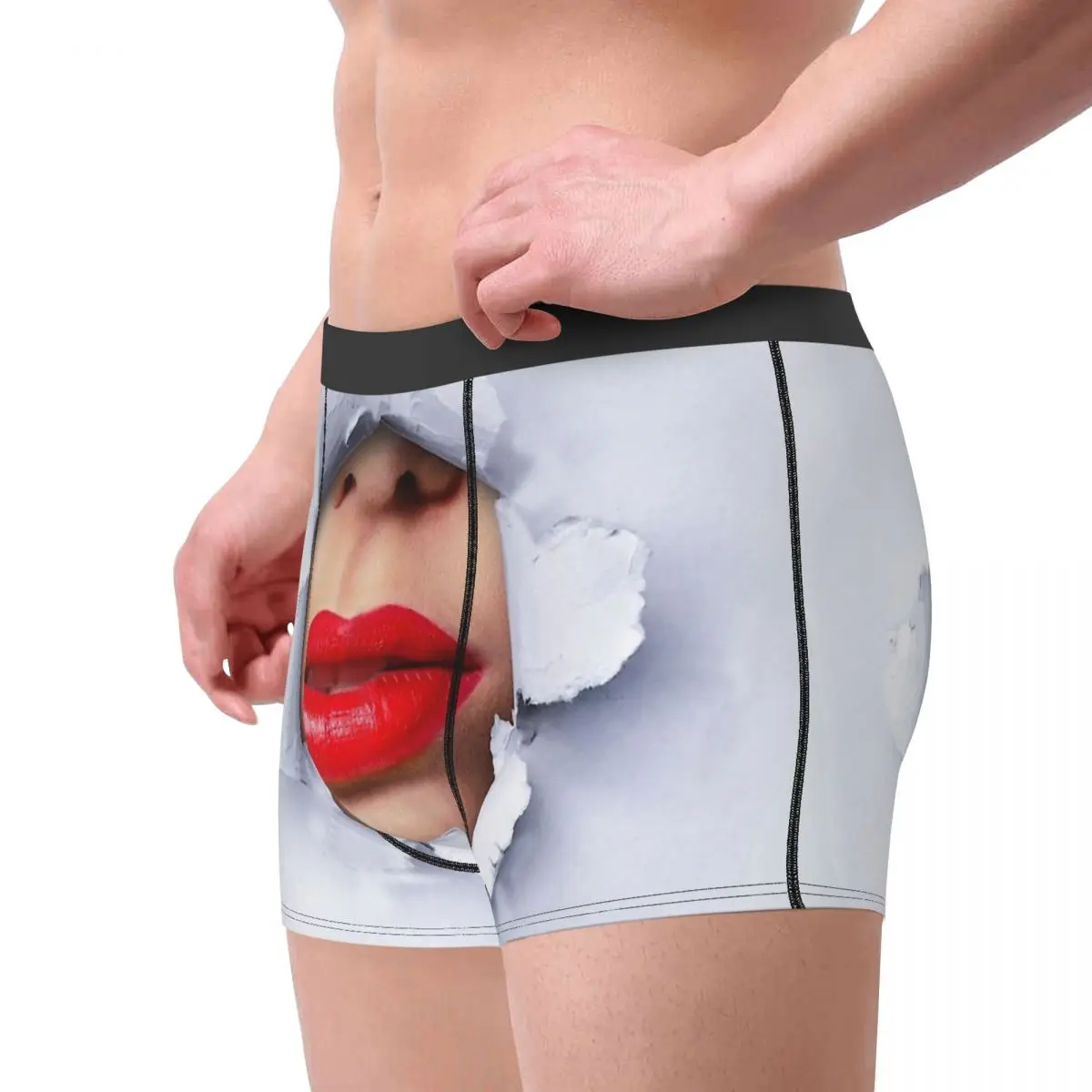 Red Lips Ripped Mouth and Tongue Underpants Homme Panties Male Underwear Sexy Shorts Boxer Briefs