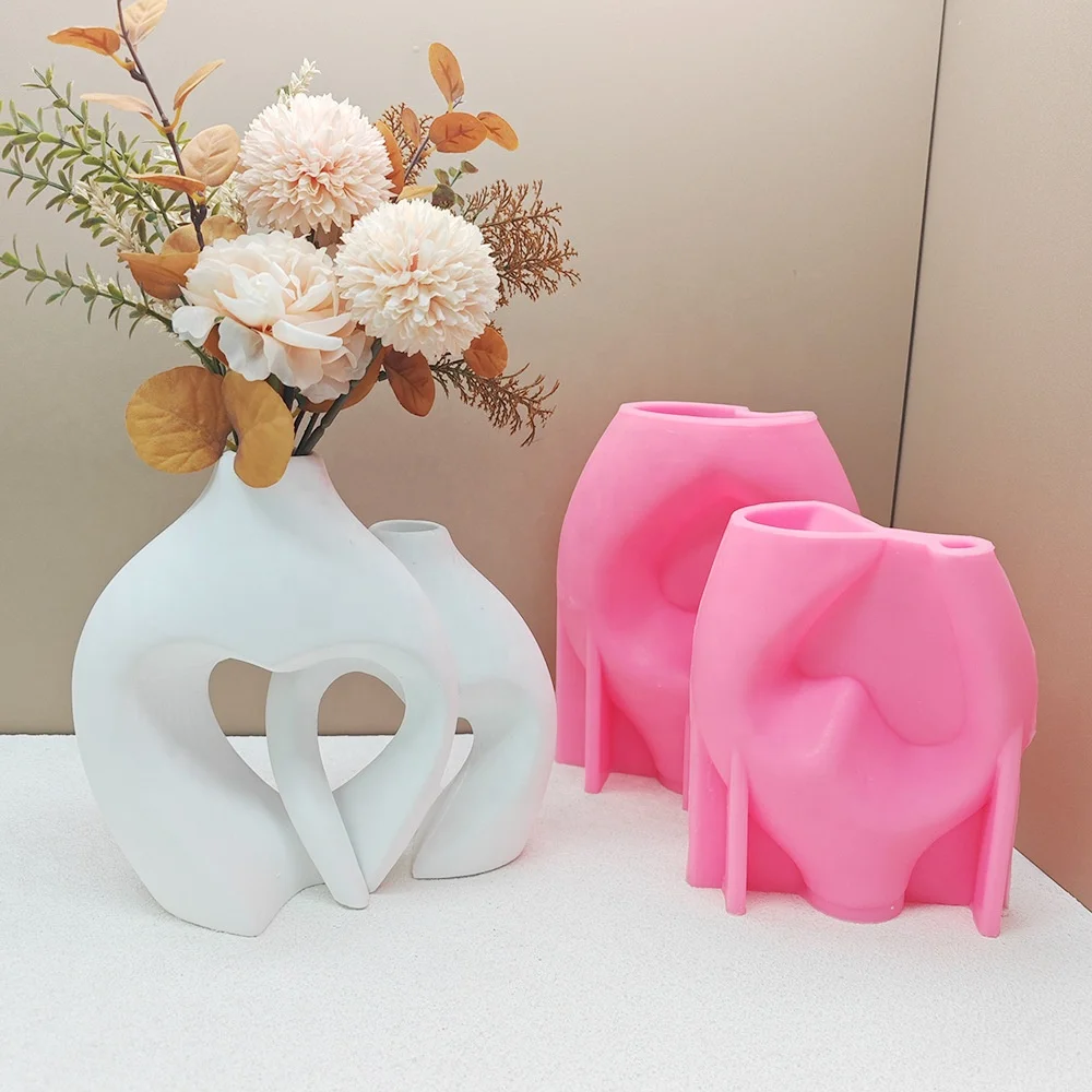 Modern Vase Concrete Cement Mold Heart Shaped Hollow Resin Silicone Mould for DIY Flower Pot Pen Holder
