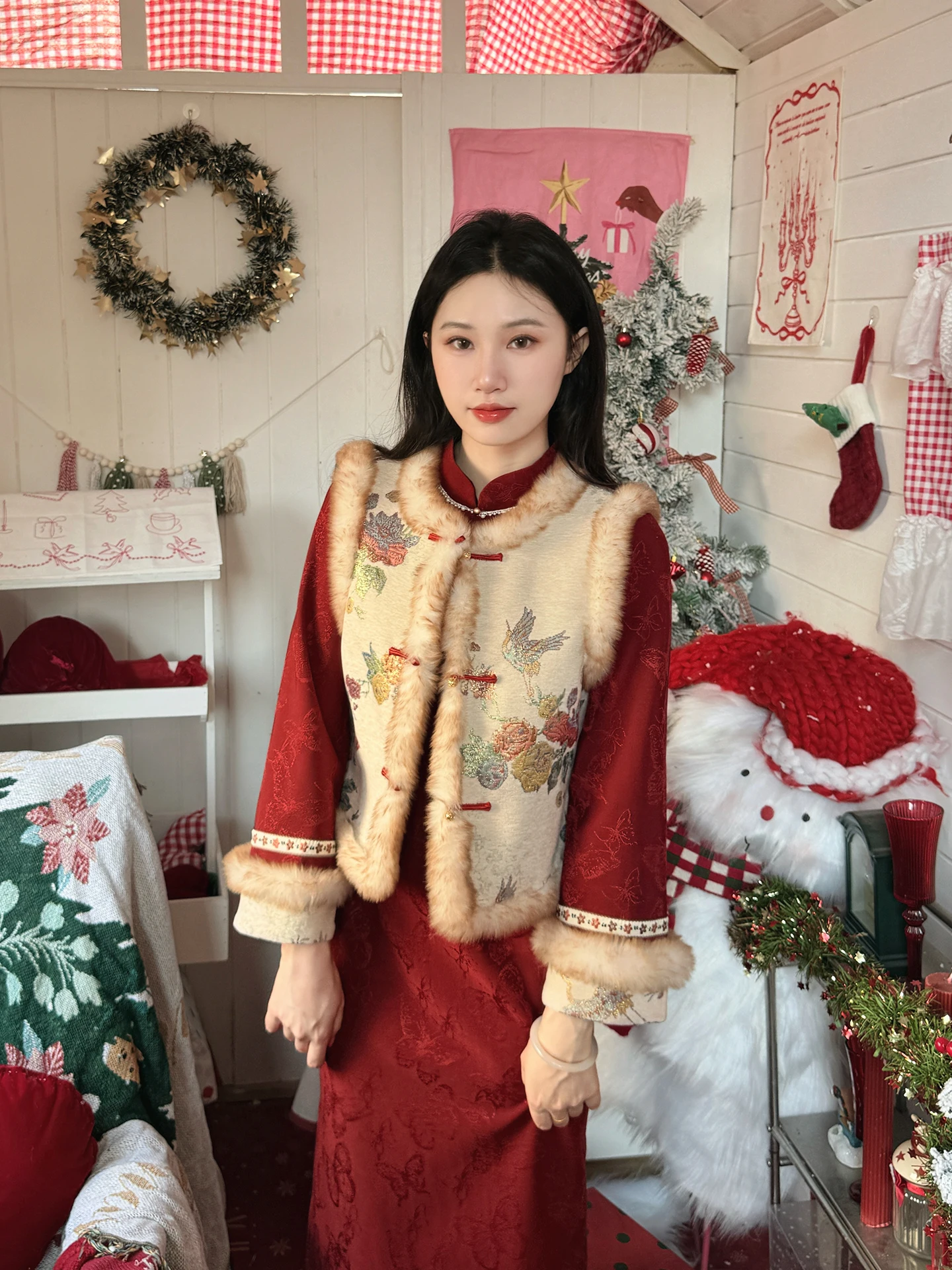 red-vintage-long-sleeve-flag-robe-flocking-new-chinese-style-small-size-year-of-the-phoenix-flying-winter-clothes-for-women