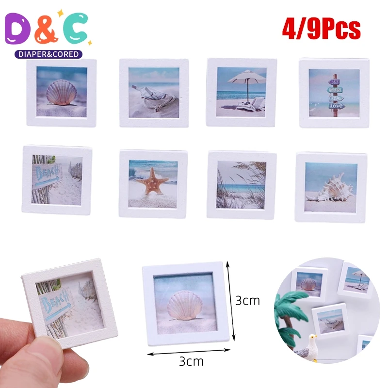 1:6/1:12 Dollhouse Miniature Summer Beach Photo Frame Landscape Mural Wall Decoration Model Decor Toy Doll House Accessories