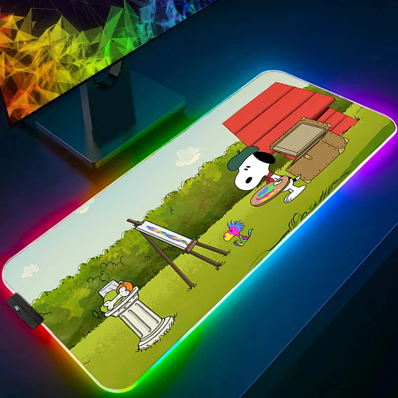Alfombrilla de ratón RGB Snoopy Gamer, accesorios para juegos, oficina, portátil, teclado Varmilo, PC, alfombrilla de escritorio para ordenador, alfombra con retroiluminación LED
