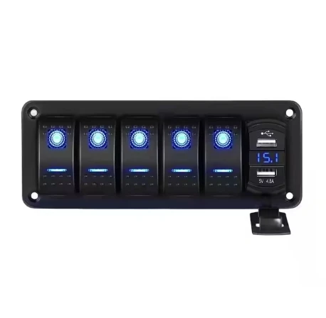 

Панель переключателей Gang Rocker с USB-зарядкой и LED-вольтметром для автомобиля, лодки, морского транспорта, фургона, грузовика, с функцией включения/выключения